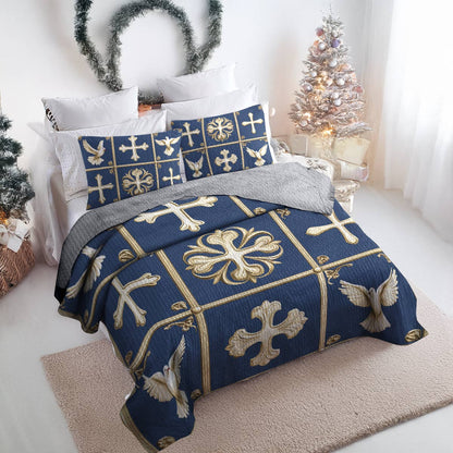 Shineful All Season Quilt 3-Piece Set - Graceful Cross & Dove