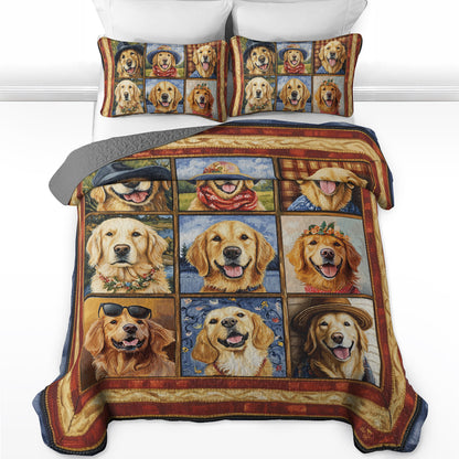 Shineful All Season Quilt 3-Piece Set Happy Golden Retriever