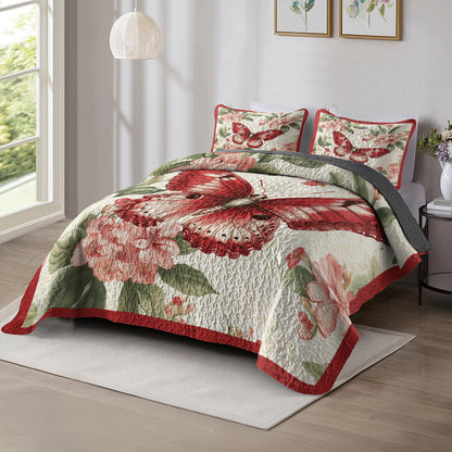Shineful All Season Quilt 3-Piece Set Crimson Butterfly Dreams