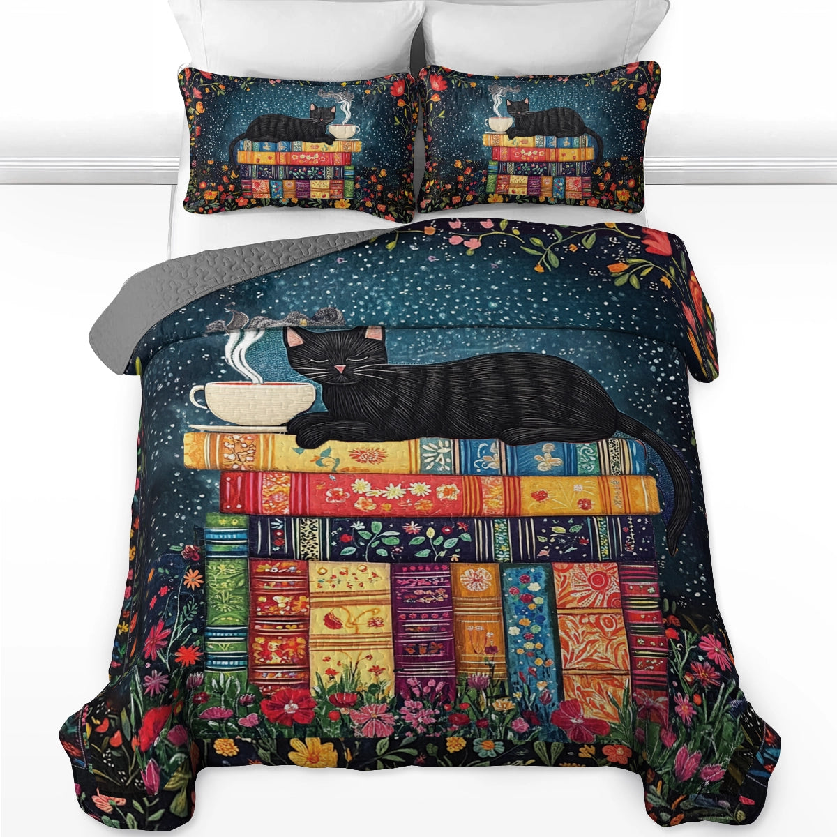 Shineful All Season Quilt 3-Piece Set - Reading Cat Nap
