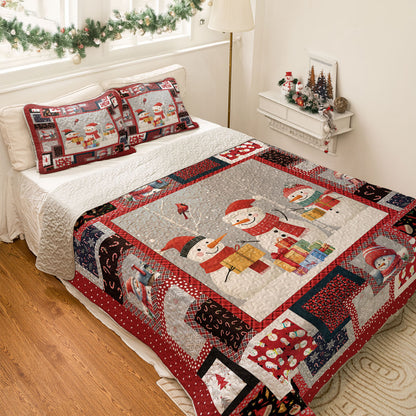Shineful All Season Quilt 3-Piece Set Snowmen Happy