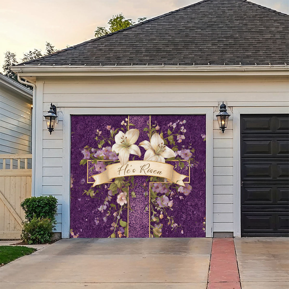 Shineful Garage Door Banner Decoration Royal Purple He Is Risen