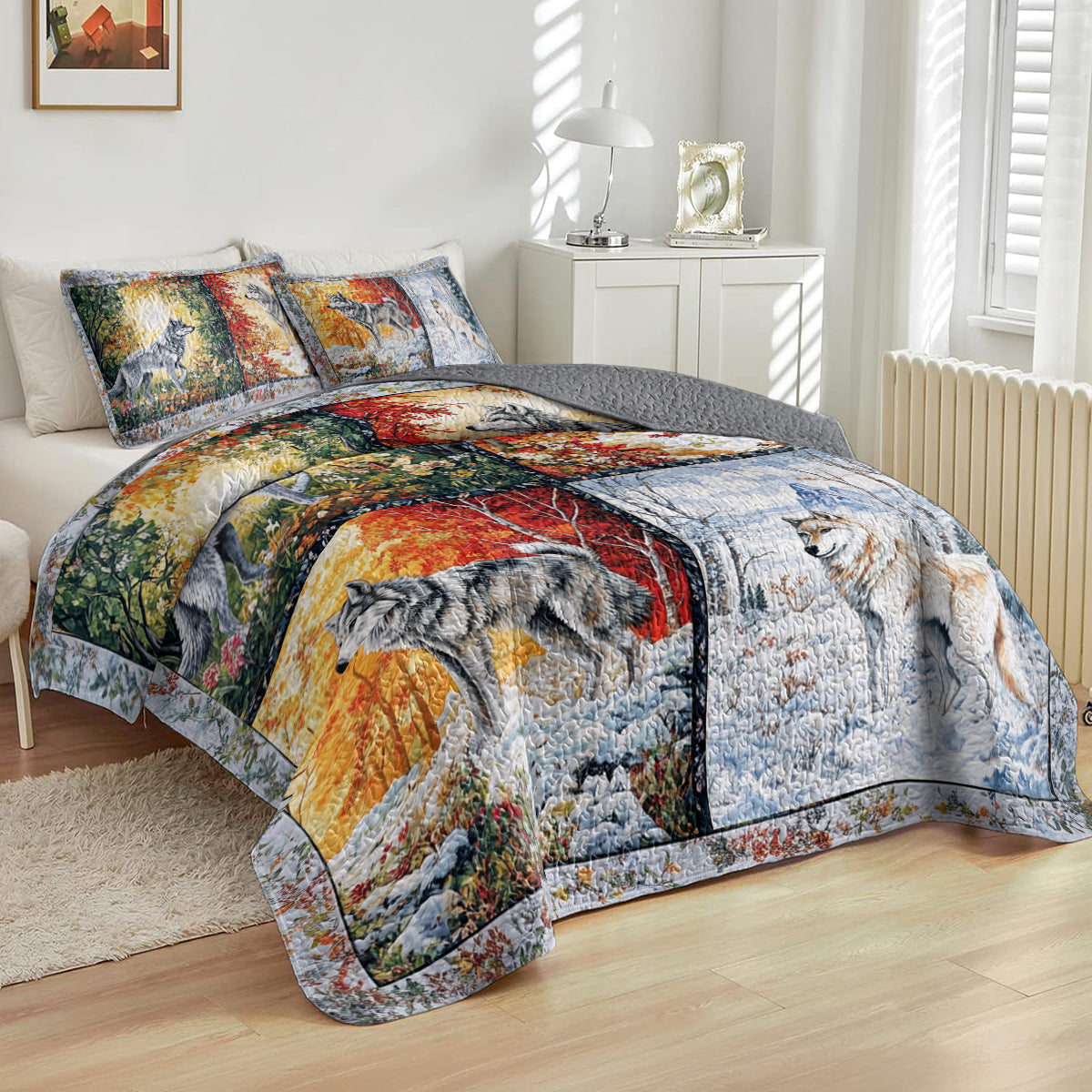 Shineful All Season Quilt 3-Piece Set Wolf Seasons Quilt