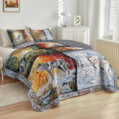 Shineful All Season Quilt 3-Piece Set Wolf Seasons Quilt