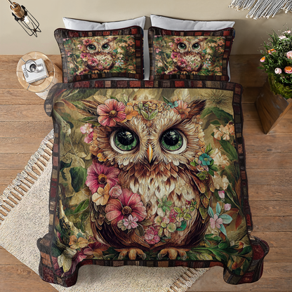 Shineful All Season Quilt 3-Piece Set Vintage Floral Owl