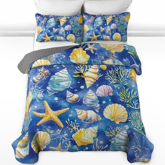 Shineful All Season Quilt 3-Piece Set Underwater Seashells