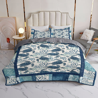 Shineful All Season Quilt 3-Piece Set Blue Ocean Turtle