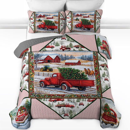 Shineful All Season Quilt 3-Piece Set - Holiday Farmhouse Truck Quilt