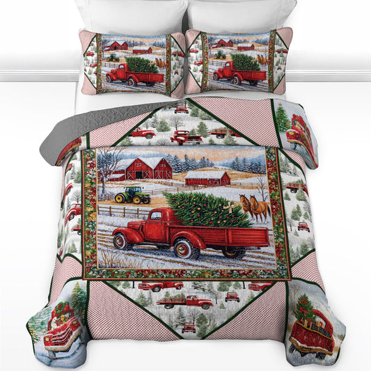 Shineful All Season Quilt 3-Piece Set - Holiday Farmhouse Truck Quilt