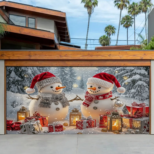 Shineful Garage Door Banner Decoration - Festive Couple Snowman