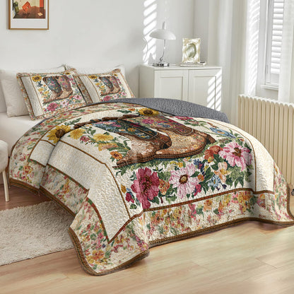 Shineful All Season Quilt 3-Piece Set Floral Cowboy Boots