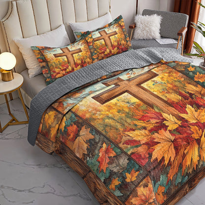 Shineful All Season Quilt 3-Piece Set - Autumn Glory Cross