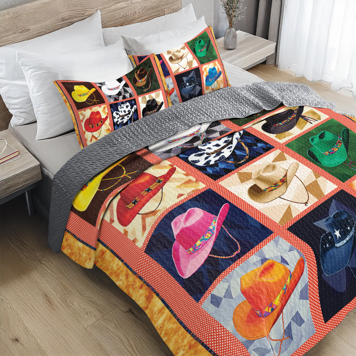 Shineful All Season Quilt 3-Piece Set - Colorful Cowboy Hat
