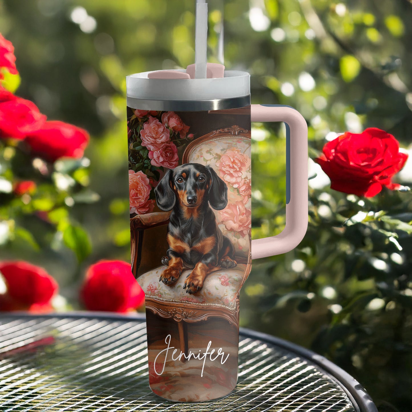 Shineful Tumbler Personalized Elegance Roses Dachshund