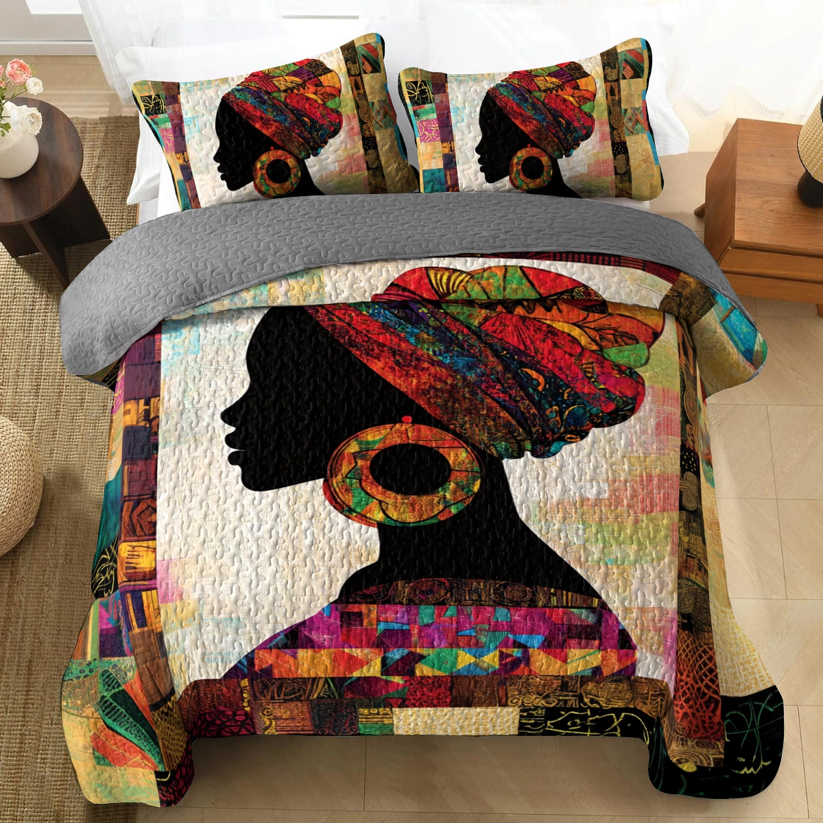 Shineful All Season Quilt 3-Piece Set Black Woman Portrait