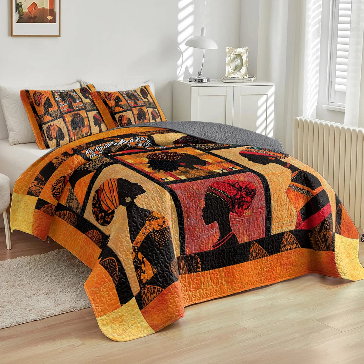 Shineful All Season Quilt 3-Piece Set African Queen Elegance
