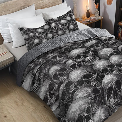 Shineful All Season Quilt 3-Piece Set - Dark Skull Abyss
