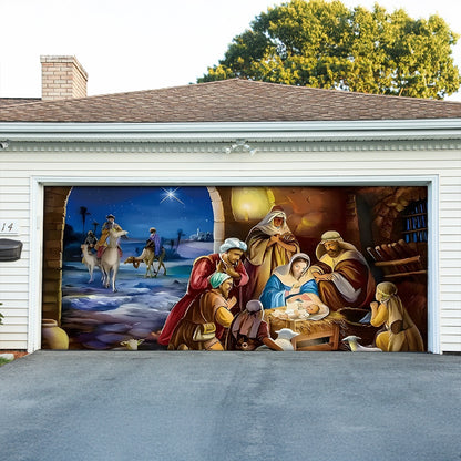 Shineful Garage Door Banner Decoration Bethlehem’s Sacred Arrival