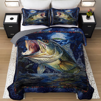 Shineful All Season Quilt 3-Piece Set Stateliness Largemouth Bass