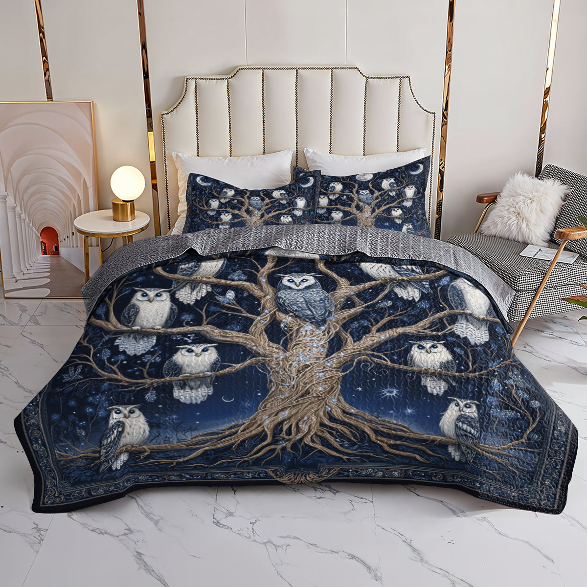 Shineful All Season Quilt 3-Piece Set Midnight Owl Tree Of Life