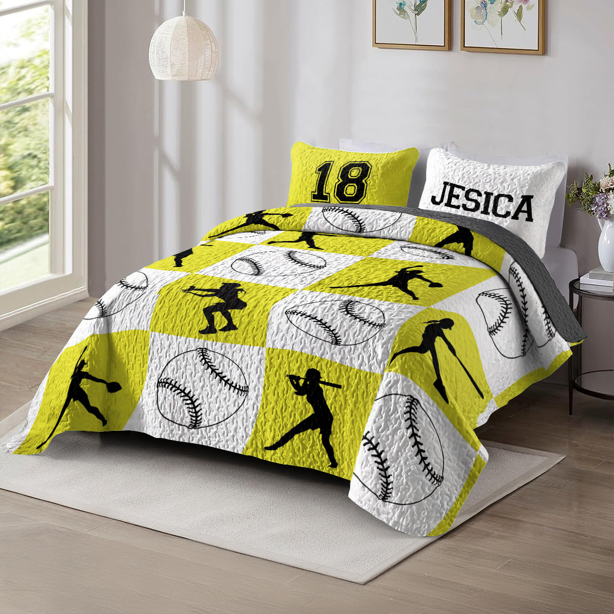 Shineful All Season Quilt 3-Piece Set Personalized Softball