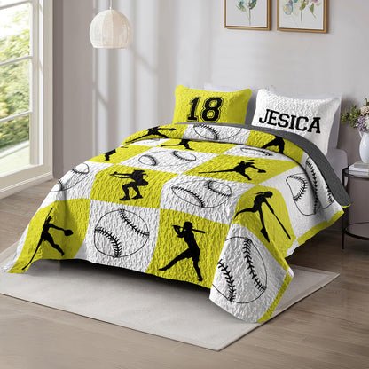 Shineful All Season Quilt 3-Piece Set Personalized Softball