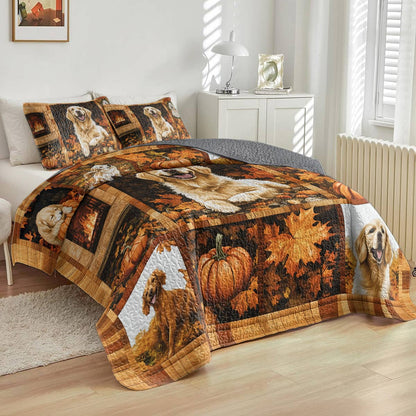 Shineful All Season Quilt 3-Piece Set - Golden Retriever - Golden Days Of Autumn