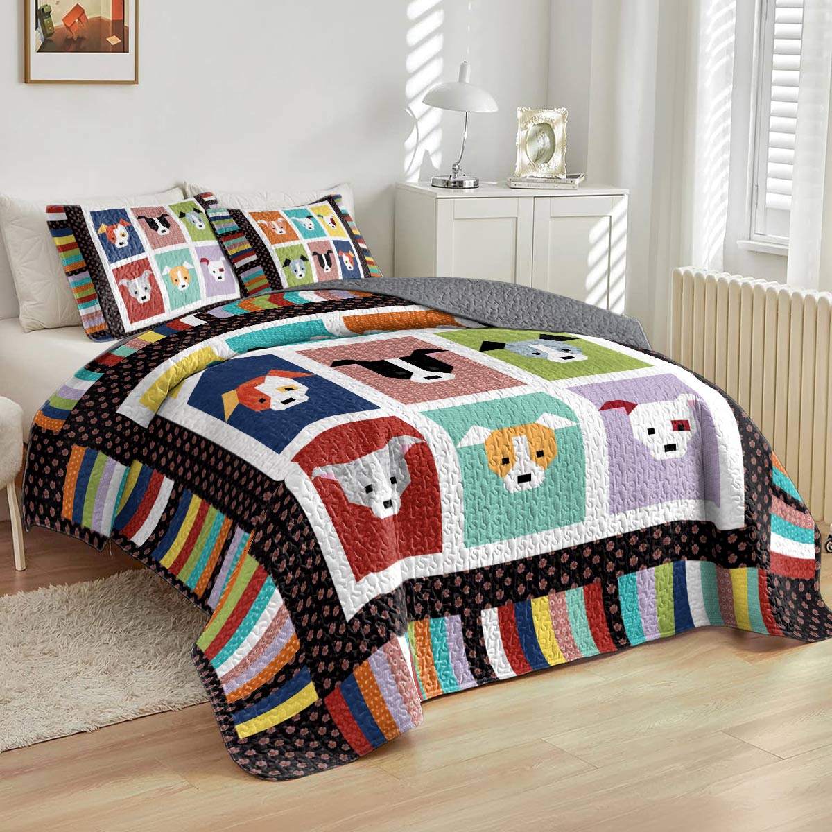Shineful All Season Quilt 3-Piece Set Colorful Pitbulls