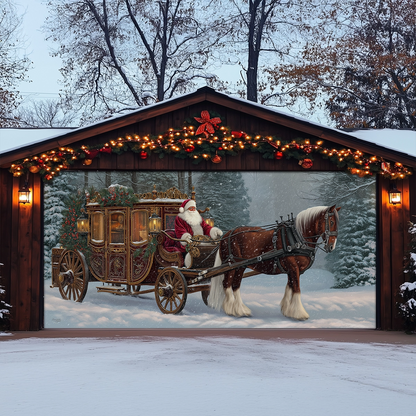 Shineful Garage Door Banner Decoration Santa’s Victorian Carriage Ride