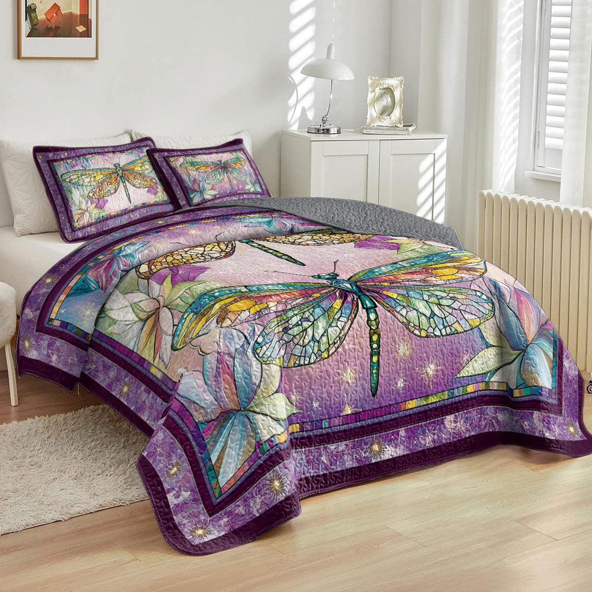 Shineful All Season Quilt 3-Piece Set Exquisite Dragonfly
