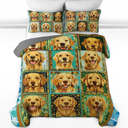 Shineful All Season Quilt 3-Piece Set - Radiant Golden Retriever Smiles