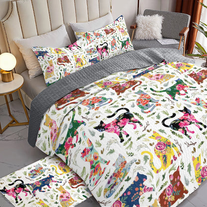 Shineful All Season Quilt 3-Piece Set Flower Cat
