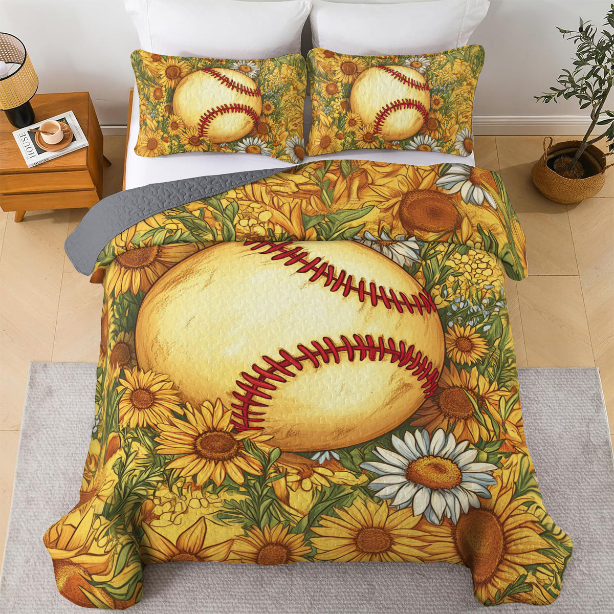 Shineful All Season Quilt 3-Piece Set Sunflower Softball
