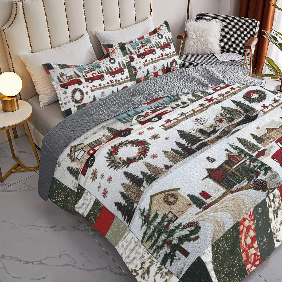 Shineful All Season Quilt 3-Piece Set Christmas Country Truck