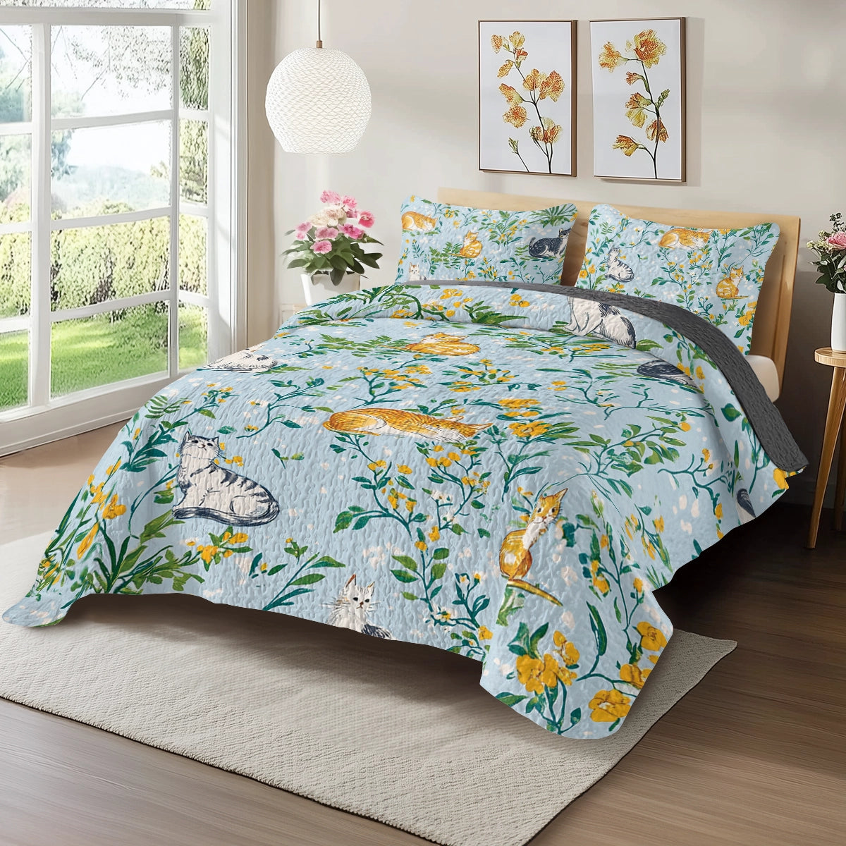 Shineful All Season Quilt 3-Piece Set Garden Cat Dreams