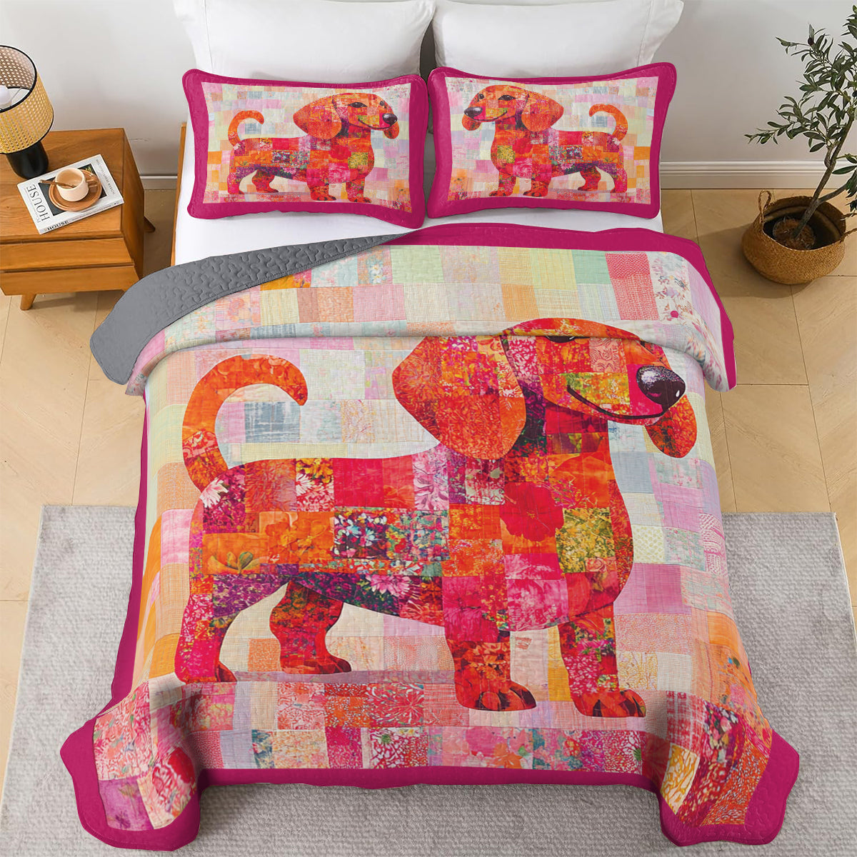 Shineful All Season Quilt 3-Piece Set Playful Puppy Patchwork