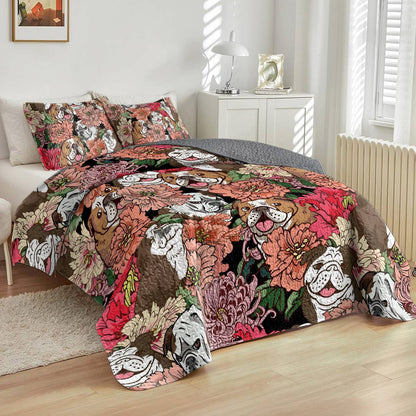 Shineful All Season Quilt 3-Piece Set Floral Bulldogs