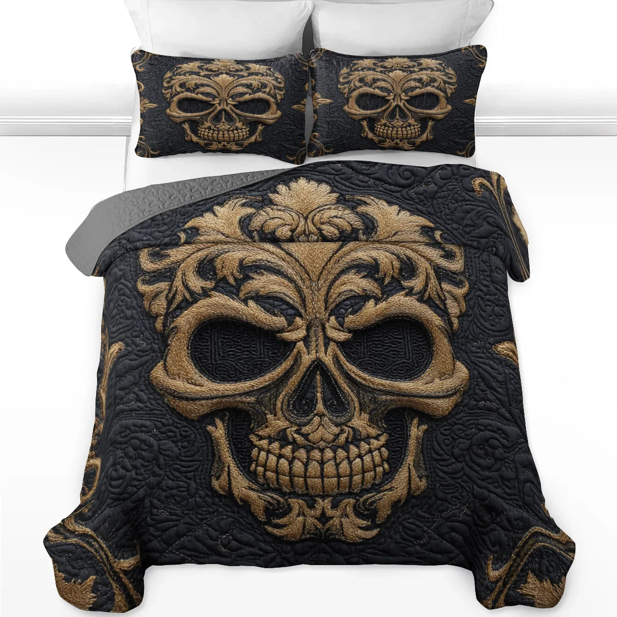 Shineful Quilt 3-Piece Set Baroque Skull Majesty