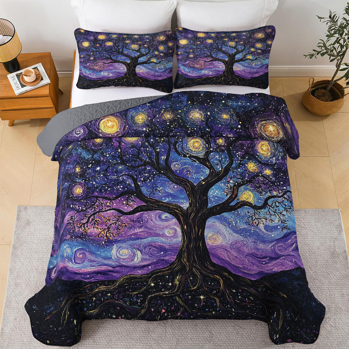 Shineful All Season Quilt 3-Piece Set Starry Night Tree Of Life