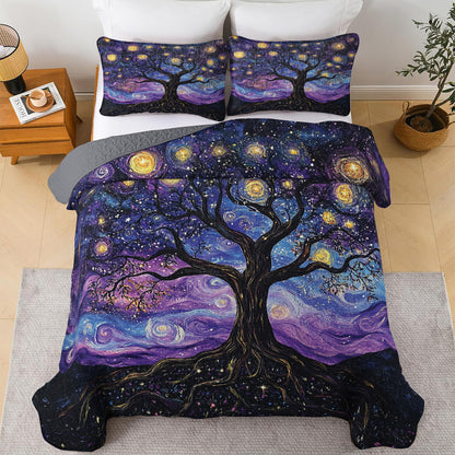 Shineful All Season Quilt 3-Piece Set Starry Night Tree Of Life