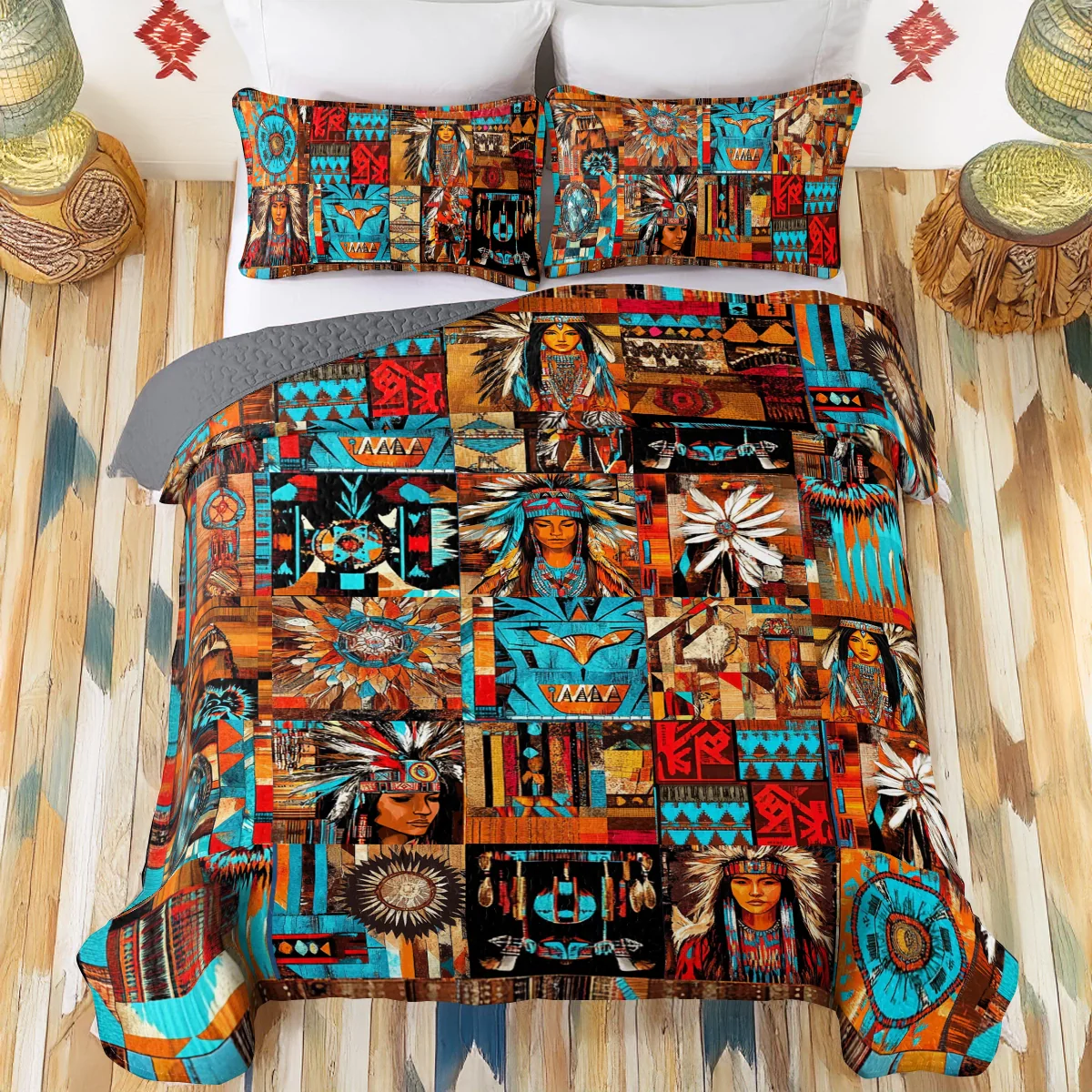 Shineful All Season Quilt 3-Piece Set  Native American Bold Tribal