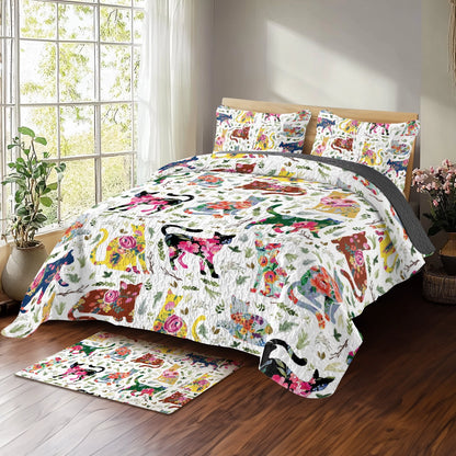 Shineful All Season Quilt 3-Piece Set Flower Cat