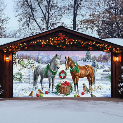 Shineful Garage Door Banner Decoration  Holiday Stable Elegance