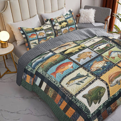 Shineful All Season Quilt 3-Piece Set Patchwork Fish
