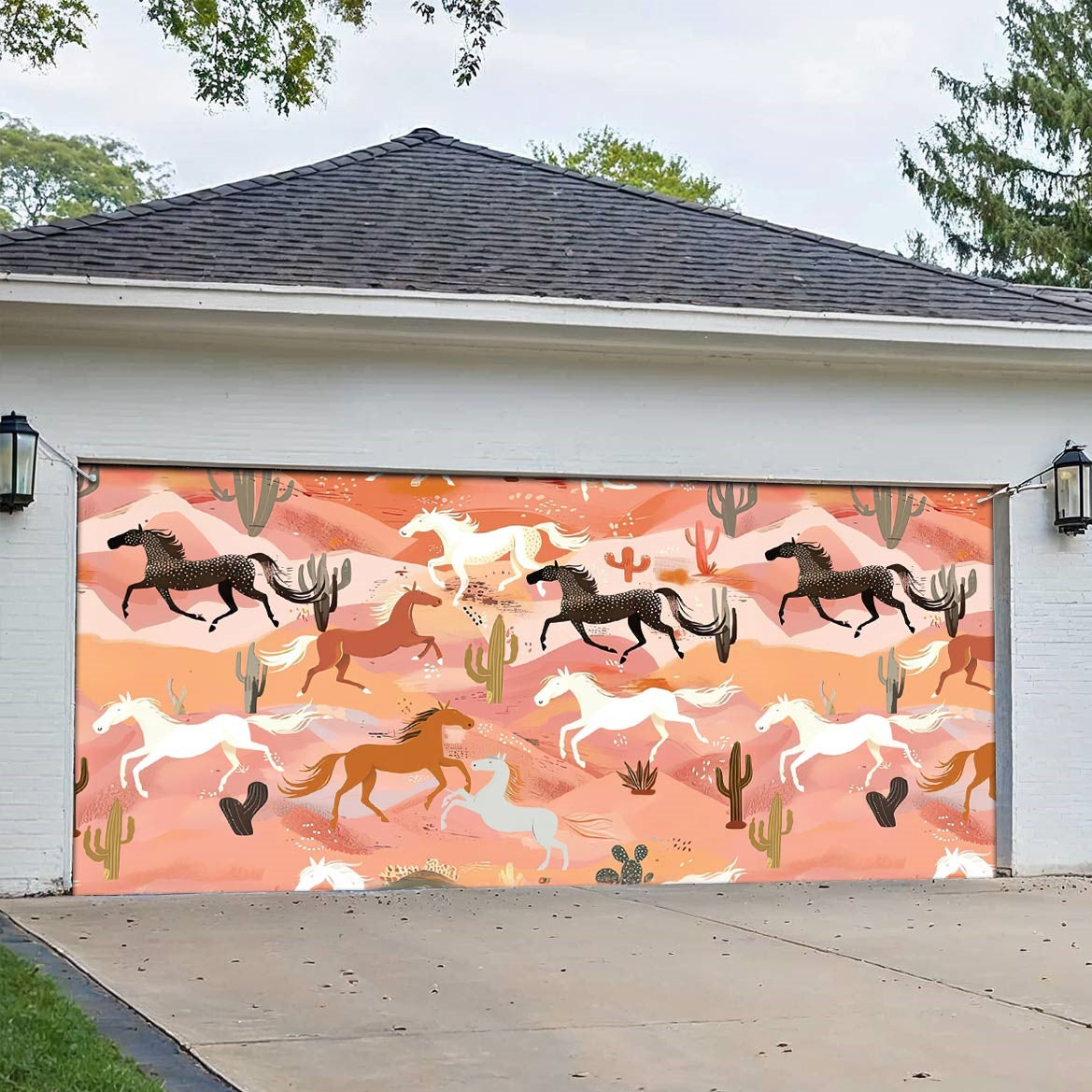 Shineful Garage Door Banner Decoration Desert Gallop