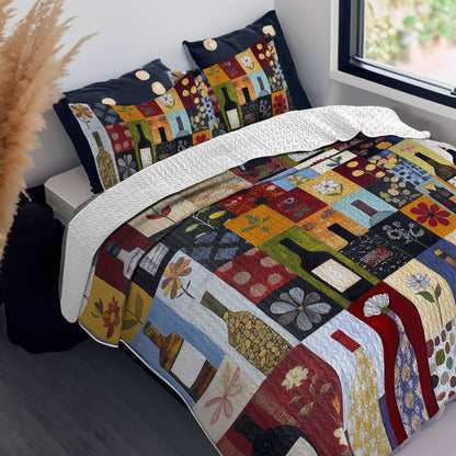 Shineful All Season Quilt 3-Piece Set Classical Wine Bottles