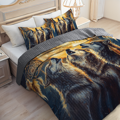 Shineful All Season Quilt 3-Piece Set - Wolf