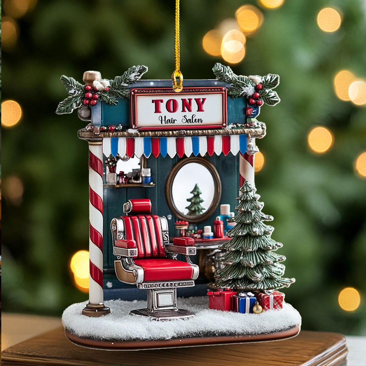 Shineful 2D Acrylic Ornament - Personalized Hair Salon Holiday Barber Shop