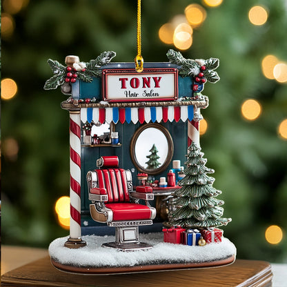 Shineful 2D Acrylic Ornament - Personalized Hair Salon Holiday Barber Shop