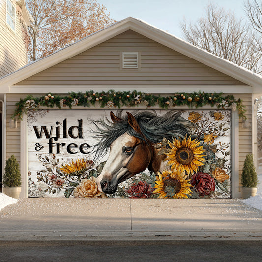 Shineful Garage Door Banner Decoration Wild & Free Horse